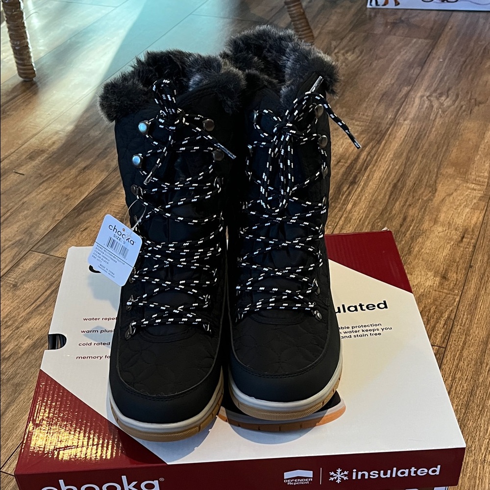 Chooka Black Winter Boots with Fur Trim